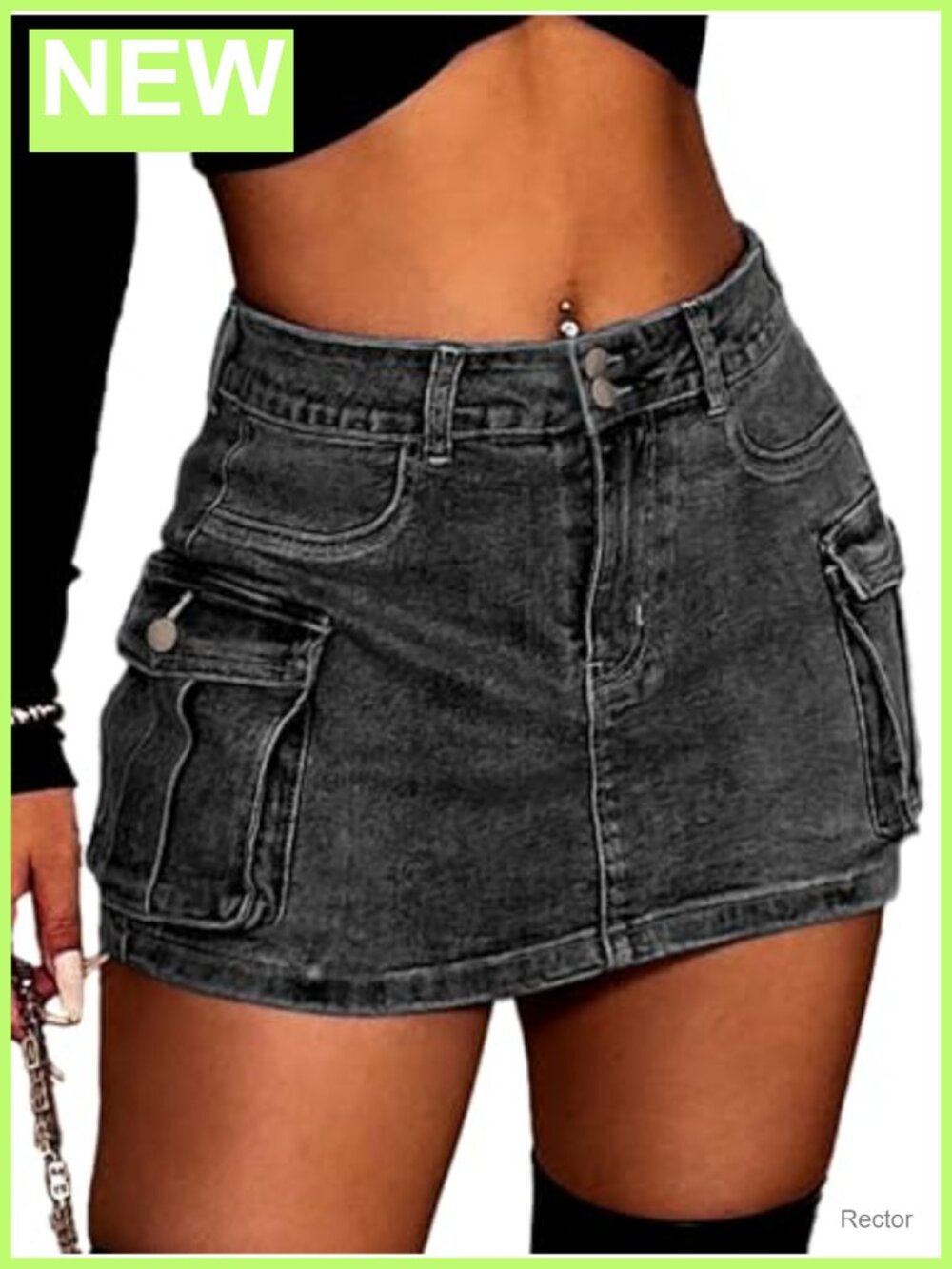 High Stretch Denim Cargo Skort Mini High Waisted Y2K Jean Skirt